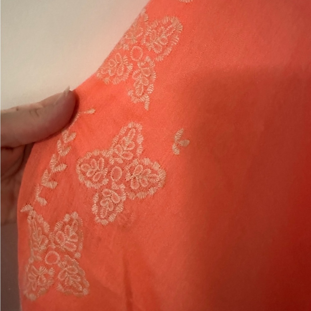 Infinity scarf. Peachy orange. Embroidered